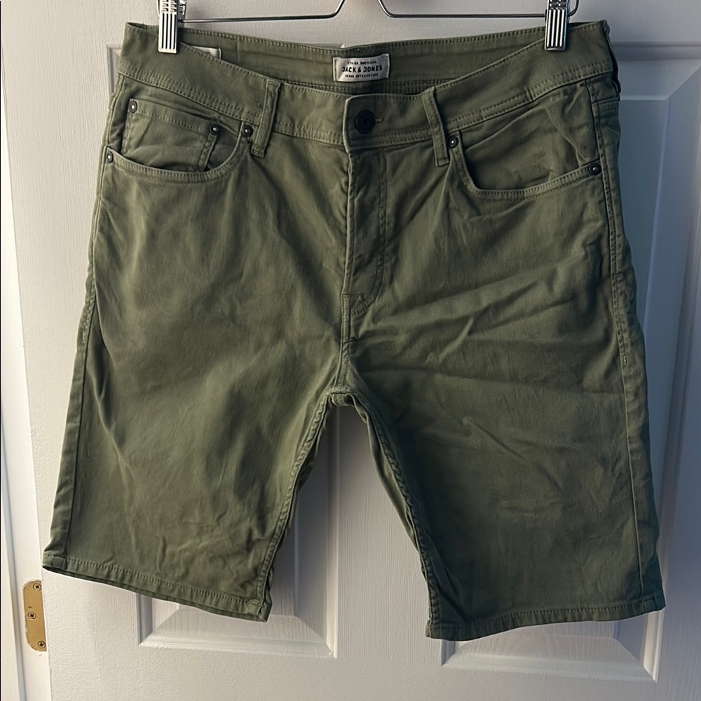 Jack & Jones 10” Green Flat Front Shorts Cotton Twill - Regular fit